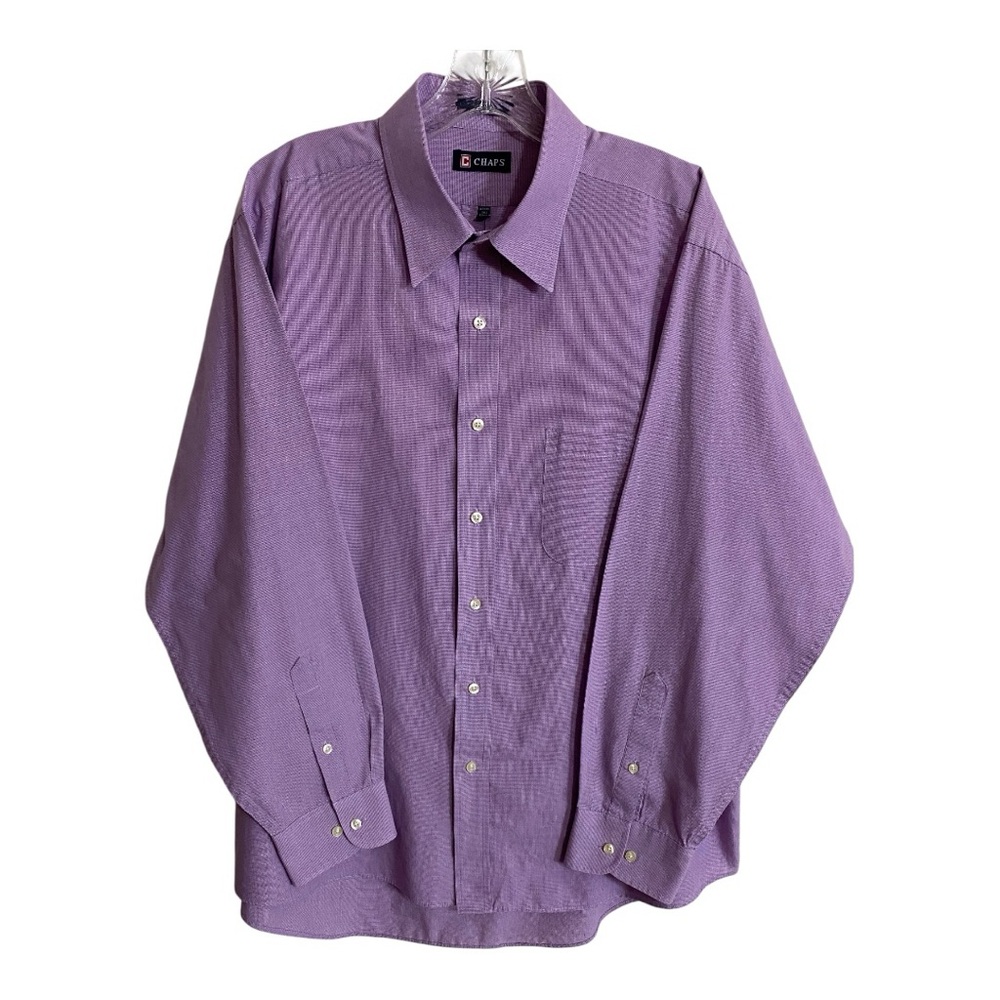 CHAPS Dress Shirt Men's Sz XL Purple Long Sleeve Small Gingham Wrinkle-Free EUC